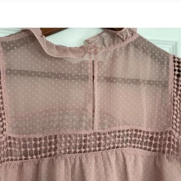 BB Dakota Swiss Dot Blouse Women's Pink Ruffle Sheer Short Sleeve Large - Picture 4 of 4